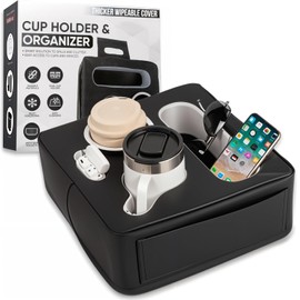 Lounge Love Premium Handmade Car Cup Holder Pillow - Sofa Cup Holder 5 in 1 Console Caddy for Couch, Bed, Sofa, RV & Car, Holder for Snacks, Remotes, Phones & Tablet - Cup Holder for Car Back Seat