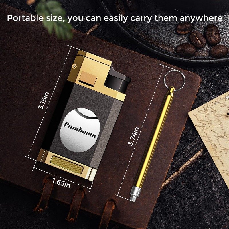 Triple Jet Torch Lighter with Guillotine Cutter, Draw Enhancer Tool,