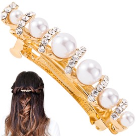 OIIKI Pearl Hair Snap Clips for Wedding, Elegant Rhinestones Pearl Barrettes with Pins for Women, Brides, Parties, Daily Use - Gold, Style 2, 1pcs