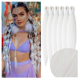 Synthetic Hair for Braiding Pre-Stretched Braiding Hair White Glitz 32 Inch 6 Pack Braids Extensions Yaki Texture Easy to Braid for Beginners Lightweight Natural Hair for Box Braids Twists
