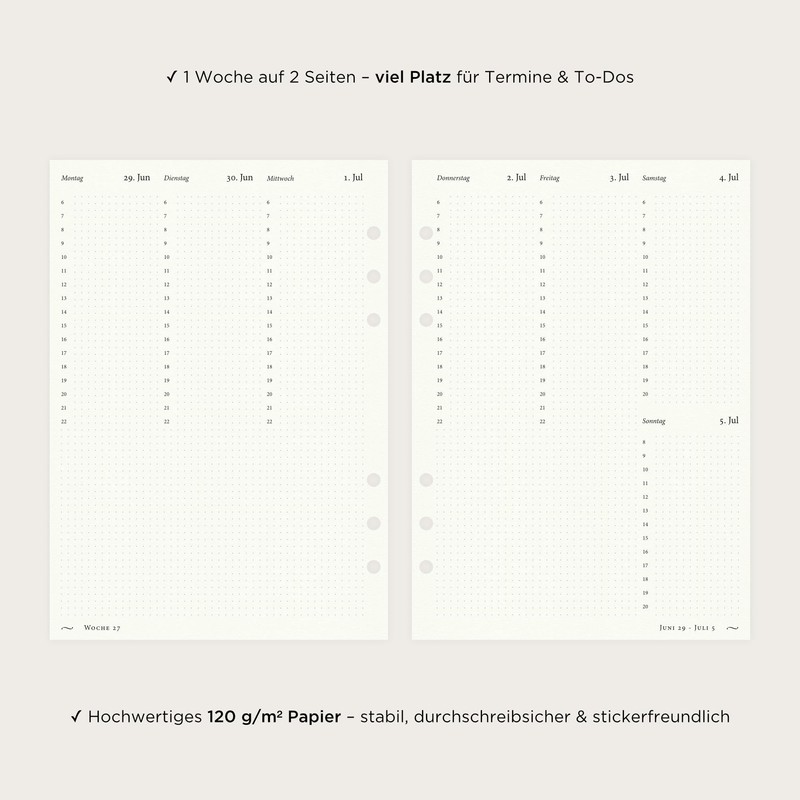 etmamu 1100 Calendar Inserts 2026 A5 Vertical Dot Grid