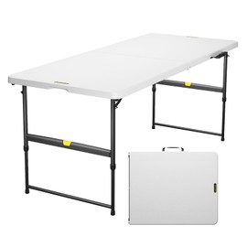 FanttikOutdoor 6ft Portable Folding Table, 3 Heights, One-Handed Height Adjustment, Gravity Lock, Carry Handle, Indoor Outdoor Heavy Duty Fold-in-Half Utility Table, Party, Granite White Zeta X6 Pro