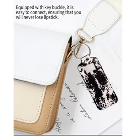 KLLRO RUO Chapstick Holder Keychain Fashion Lipstick Sleeve Lip Balm Portable Pocket Lip Gloss Tube Holder Clip-on Makeup Travel Accessories - Black White Cow Cowhide