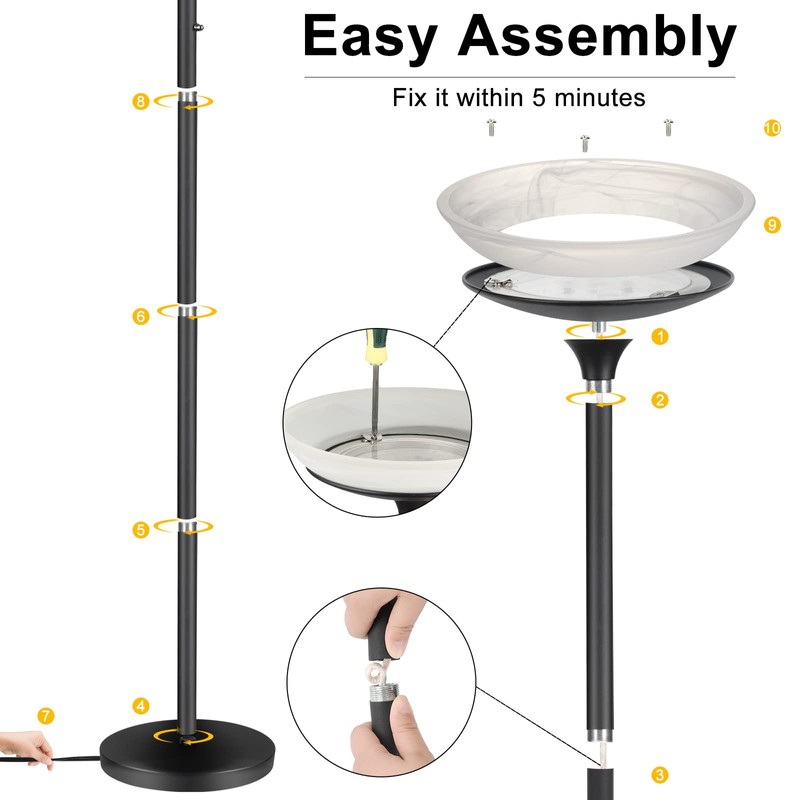 BoostArea Torchiere Floor Lamp, 30W Super Bright LED Standing Lamp,