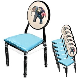 AYNINENG 6 Packs Plastic Chair Covers, Thickened Clear Vinyl Chair Covers Protectors for Dining Room, Kitchen Chair Seat Protectors with Adjustable Straps, Stain, Water and Kitty Scratch Resistant