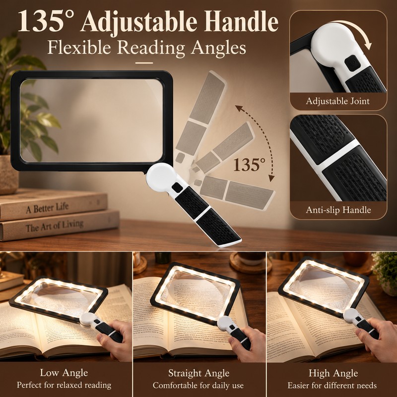 5X Handheld Magnifying Glass for Reading – Large Rectangle Lens