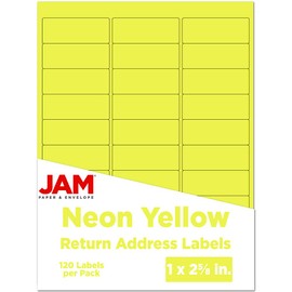 JAM PAPER Return Address Labels - Standard Mailing - 1 x 2 5/8 - Neon Yellow - 120 Shipping Labels/Pack