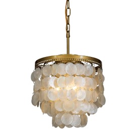 ALOADECOR 3-Light Coastal Capiz Natural Seashell Chandelier Lighting Unique 3 Tiers Ceiling Light Antique Brass Electroplate Flush Mount Interior Decor Pendant Light Fixture W13.75 inch (Gold)