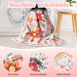 IKALIFE Machine Washable Area Rugs 5X7 - Washable Floral Rugs with Non Slip Backing for Living Room Bedroom Dining Room Stain Resistant, Floral Soft Low-Pile Large Rugs for Playroom, Beige/Pink