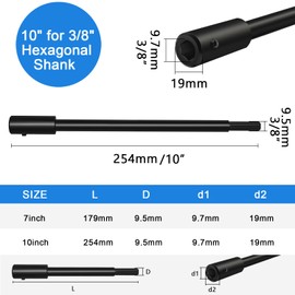 10 Inch Forstner Bit Extension Hole Saw Extension for 3/8" Drill Bit Extension,Adding Over 8-3/4 inches of Drilling Depth (10" for 3/8" Hexagonal Shank)