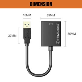 Tosomoki - USB 3.0 to HDMI Adapter, USB 3.0 to HDMI Male to Female Adapter for Windows 11, Windows 10, External Video & Graphics Card (Not for Mac)