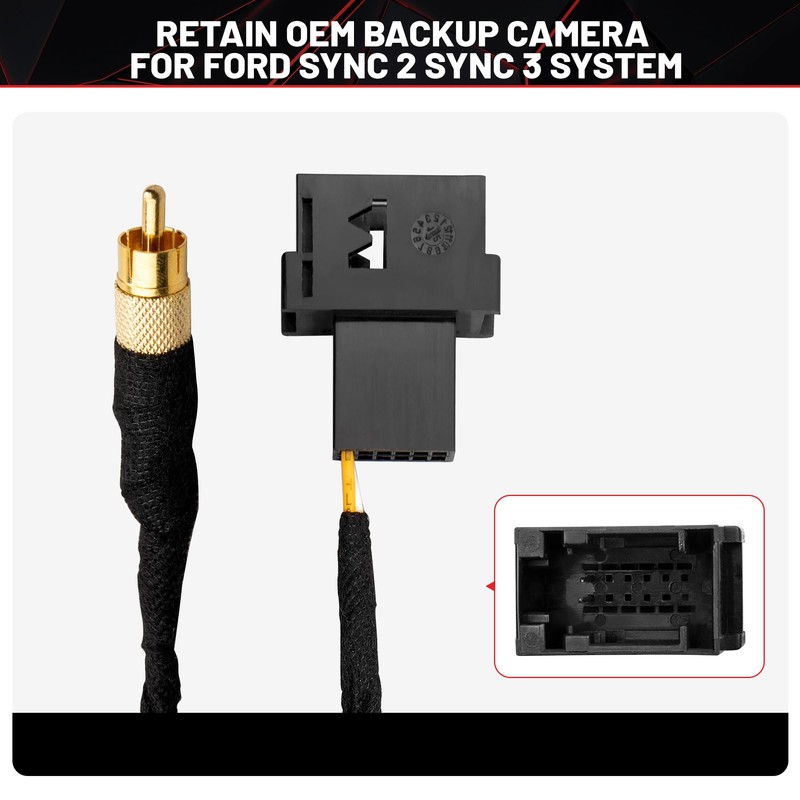RED WOLF Rearview Camera Harness W/RCA Plug Replace HC3Z-19A387-B, HU5Z-19A387-A