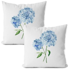 Blue Hydrangea Pillow Covers 18x18, Blue Floral Pillow Covers, Hydrangea Decor, Watercolor Hydrangea Grandmillennial Pillow Covers for Bedroom Living Room, Grandmillennial Home Decor, Set of 2