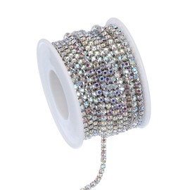 PATIKIL 10 Yards Rhinestone Chain, 1 Roll 3mm Crystal Rhinestone Chain Trim Close Chain Roll Sewing Bling Diamond Strips for DIY Projects, Silver