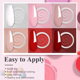 Dip Powder Nail Kit Starter, 6 Colors Milky White Nude Pink Red Fine Dipping Powder Essential Liquid Set with Base Top Coat Activator for French Nail Art Manicure No LED Nail Lamp Needed, Dip-9pcs-06