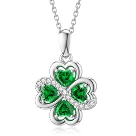 LANBEIDE Four Leaf Clover Necklace, 925 Sterling Silver Infinity Love Heart Clover Necklace with Emerald Cubic Zirconia for Women…