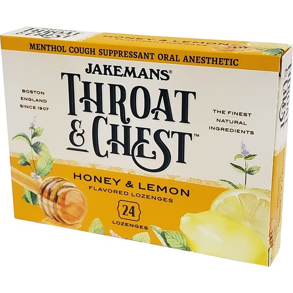 Jakemans Honey & Lemon Lozenges Throat & Chest Suppression Cough Drops - 24 Count Box