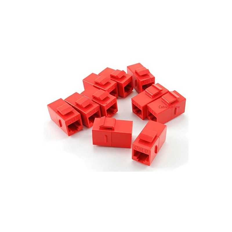 CablesOnline, 10-Pack CAT6 Female/Female RJ45 Ethernet Red Keystone Jack Coupler,