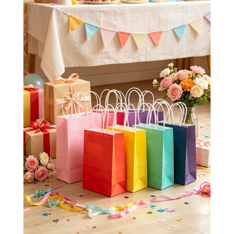 qiqee 100Pcs Paper Gift Bags with Handles - 10.6"x8.3"x4.3" Medium