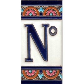 TORO DEL ORO House Numbers & Tile Letters - Enamel Ceramic, Hand Painted Technical Dry Rope - Names & Address - Blue Bow Design 5.5 x 10.5 cm (Symbol No
