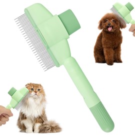 FACHOI Pet Flea Comb for Dogs Pet Hair Removal Comb for Cats Self-Cleaning Hair Grooming Brush with Release Button Hair Removal Brush for Shedding F4-CWTMS (Green)