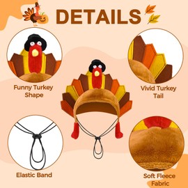 PAWCHIE - Diadema para perro de pavo de Acción de Gracias, gorro de peluche para perro, disfraz de pavo, disfraz de mascota de Acción de Gracias, accesorios divertidos para cosplay, decoración para