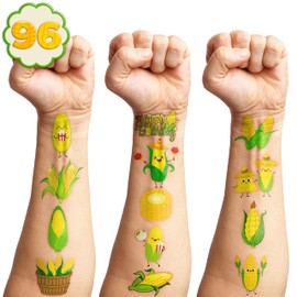 112 PCS Cute Corn On Cob Temporary Tattoos Themed Birthday Party Decorations Supplies Favors Decor Corntastic Day Vegetable Tattoo Stickers Gifts For Boys Girls Classroom School Prizes Carnival