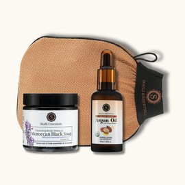 Skalli Essentials Hammam Argan Oil Bundle - Scent: Moroccan Black Soap with Lavender Essential Oil, Color: Black