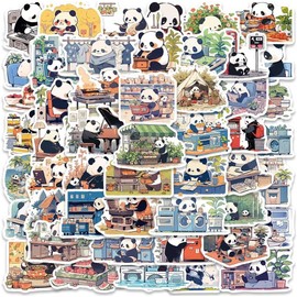 50pcs Panda's Day Stickers, Vinyl Waterproof Cute Animals Sticker Packs for Boys Girls Teenagers, Kawaii Panda Decals for Books Cell Phones Laptops Guitar Skateboards