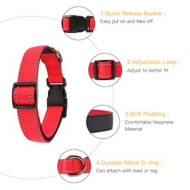 HEELE Nylon Dog Collar with Soft Neoprene Padded Adjustable Reflective Collar for Puppies, Small, Medium, and Large Dogs