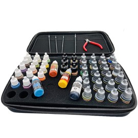 Paint Bottle Storage Carry Case with Handle - Fits up to 60 Bottles - Miniature Hobby Acrylic Painting Organizer with Foam Insert and Inner Storage Pocket for Bushes and Accessories for Wargames