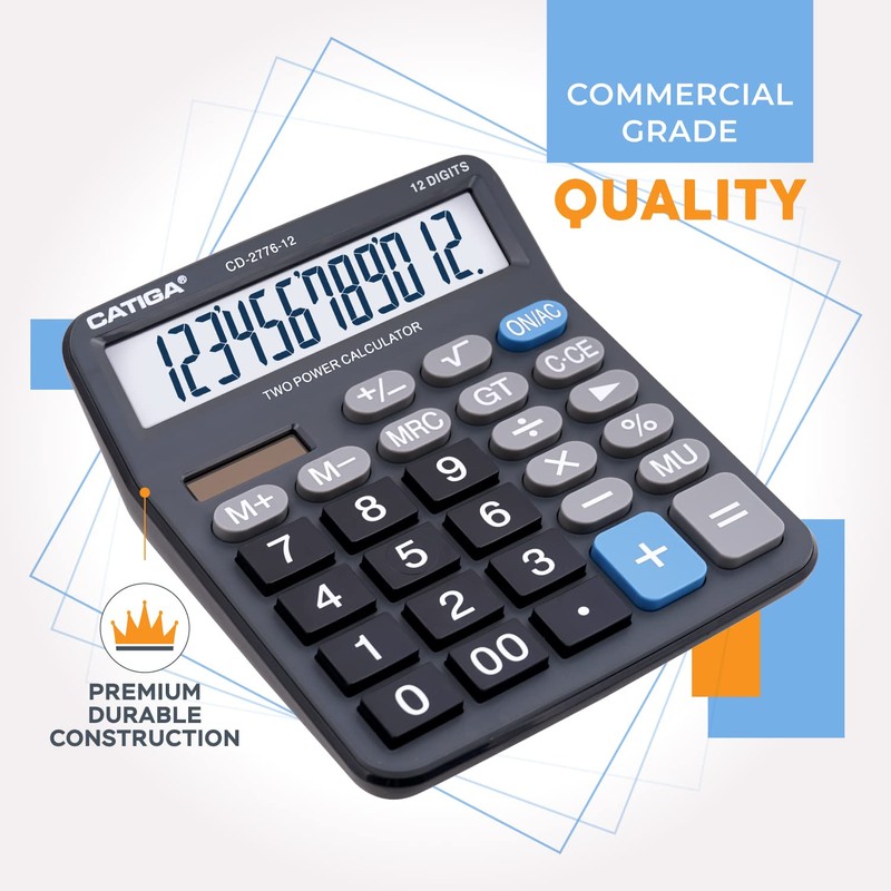Premium Commercial 12-Digit Large Desktop Calculator with Huge 5-Inch LCD