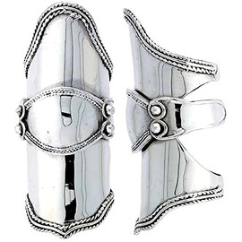 Sterling Silver Finger Armor Ring 2 5/16 inch Wide, Size 8