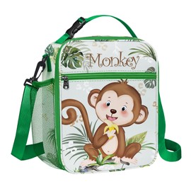 Clastyle Insulated Brown Monkey Kids Lunch Bag Boy Girl School Lunch Box Cute Lunch Cooler Bag for Outdoor Picnic Large Portable Lightweight Bottle Holder