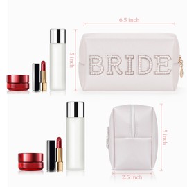 Bride Cosmetic Bag, Etercycle Bride to Be Gifts Bling Pearl Letter Rhinestone Patch Makeup Bag, Waterproof PU Travel Toiletry Bag for Bachelorette Party Women Wedding Bridal(Gold)