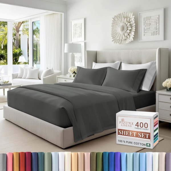 Pizuna Pure 100% Cotton Sheets Full Size, Luxurious 400 Thread