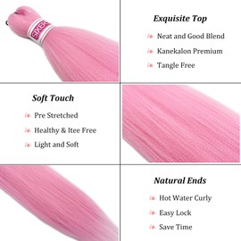 SIXERSI Pink Braiding Hair Pre Stretched Crochet Box Braids 26 inch Colored Hair for Braiding Light Pink Hypoallergenic Organic Non Toxic Synthetic Pre-stretched Braiding Hair for Black Women Kids