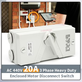 Enclosed Motor Disconnect Switch, 3 Phase Heavy Duty Isolating Switch Breaker Box IP65 Waterproof for Generator Boat Welding (20A)