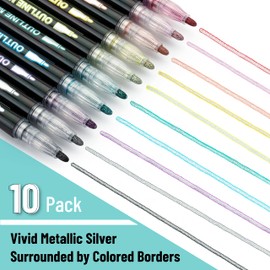Mr. Pen- Double Line Outline Markers, 10 Colors, Self-Outline Metallic Markers, Outline Pens, Craft Pens