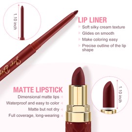 Boobeen 2Pcs Lip Liner und Lippenstift Makeup Set, Lip Crayon Pencil Velvety Nude Lipliner Lip Gloss Make Up Geschenk Sets für Frauen, Ultra-Long-Lasting Matte aber nicht trocken