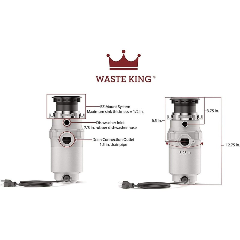 Waste King Garbage Disposal for Kitchen Sink with Power Cord,