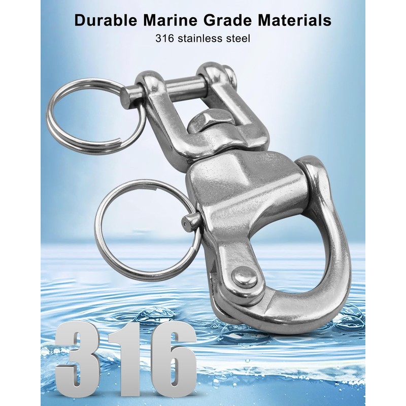 HZSIFU 4 PCS Snap Shackle 316 Stainless Steel, Swivel Jaw