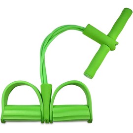 Multifunction Elastic Sit Up Pull Rope Foot Pedal - 4 Tubes Pedal Resistance Band - Chest Expander Ideal Fitness Exercise at Home/Gym - Targeting Arms, Legs & Abdomen for Slimming Training (Green)