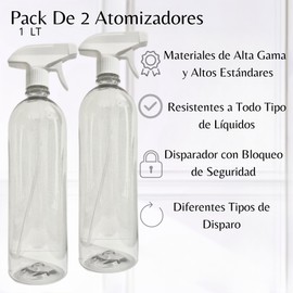 Kit De 2 Atomizadores Capacidad De1Lt Para Químicos, Líquidos Cotidianos, Atomizador de Agua, Pulverizador de Agua, Rociador, Aspersor de Agua Con Diferentes Tipos de Disparo y Bloqueo de Seguridad.