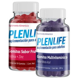 PLENLIFE 2 PACK | Gomitas con Biotina y Zinc - Suplemento sin Azúcar Sabor Frutos Rojos y Multivitamínico Sabor Mora Azul | 2 Frascos con 50 unidades c/u