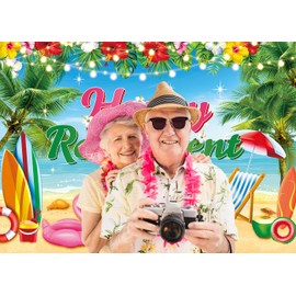 Hawaiian Retirement Party Decorations Banner Aloha Happy Retirement Backdrop Summer Tropical Beach Farewell Photography Background (7x5FT（210x150cm）)