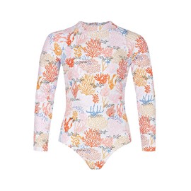 Tame the Sun Long Sleeve Girls Swimsuit - Rash Guard One Piece Bathing Suit - UPF 50+ Zipper Girls Swimwear (Coral, 12)