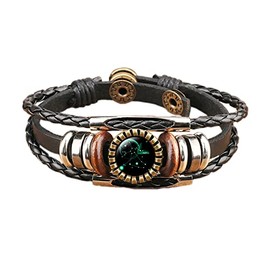 COLORFUL BLING 12 Zodiac Constellation Bracelets Leather Multilayer Braided Rope Crystal Glass Hand Woven Cuff for Women Men Punk Rock Jewelry-Sagittarius