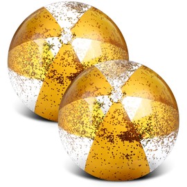 Syhood 2 Pcs Glitter Beach Ball 16 Inch Inflatable Beach Balls Gold Confetti Pool Balls for Swimming Pool for Adults Summer Birthday Party Favors (Gold)