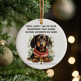 KSDUT Dog Memorial Ornament - Pet Bereavement Ceramic Ornament Keepsake, Dachshund Dog Memorial Gifts for Loss of Dog Ceramic Christmas Tree Decor, Sympathy Remembrance Decoration Hanging Ornament